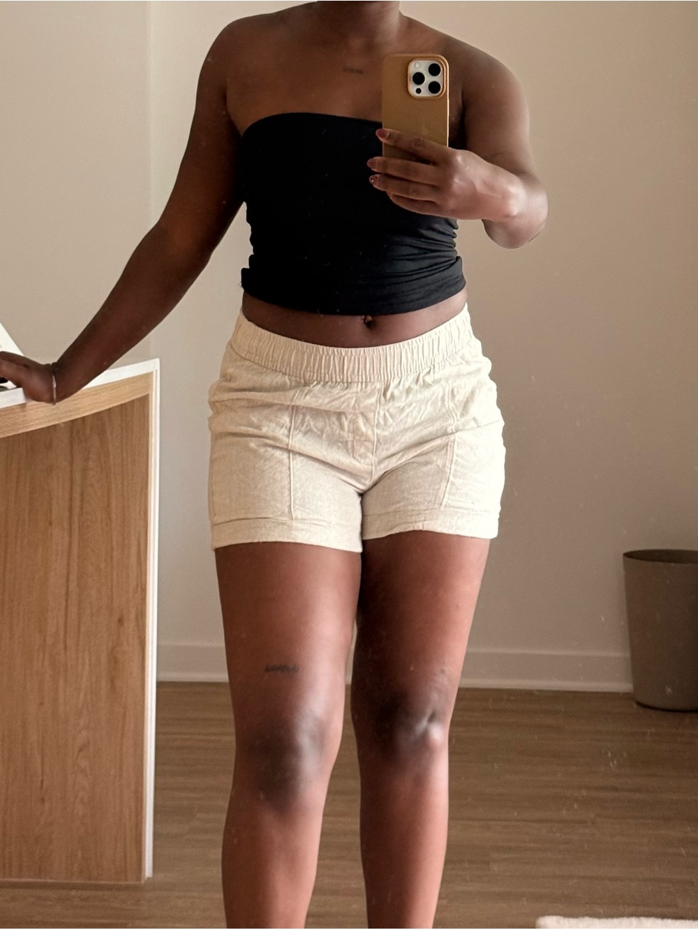 Women’s Elastic-Waist Cream Lounge Shorts